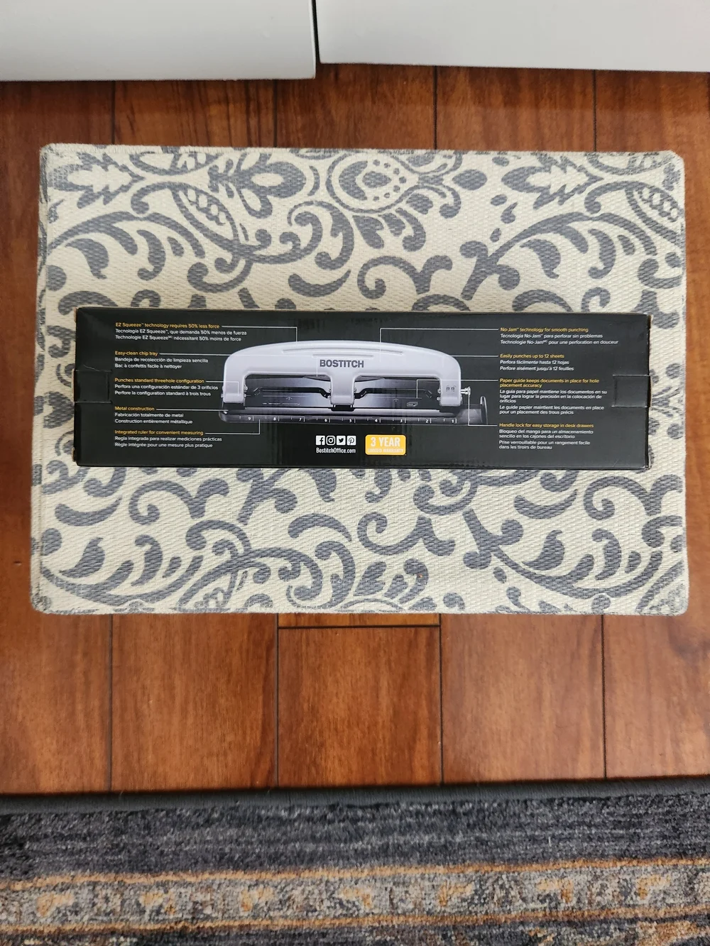 Bostitch White Three-Hole Punch - Heavy Duty, 12-Sheet Capacity